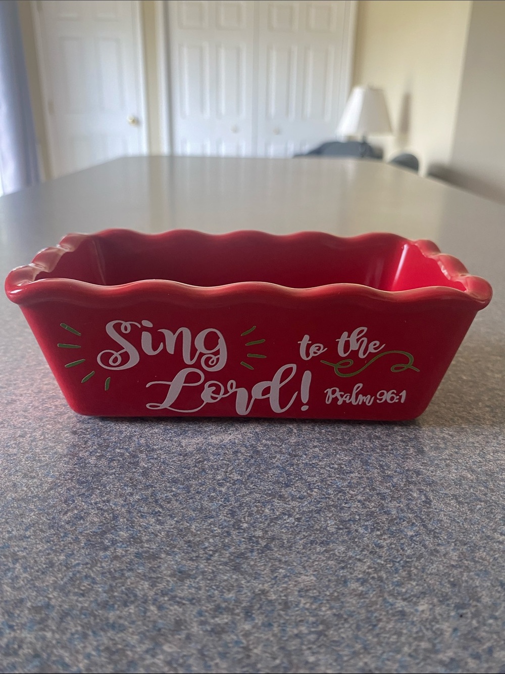 Red Ceramic 'Sing to the Lord' Loaf Pan - Inspirational Bakeware